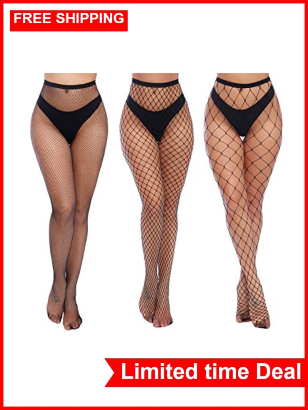 High Waist Fishnet Tights Pantyhose 3 Pack Stretchy Breathable Hosiery